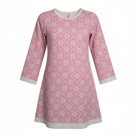 Mia Belle Girls Other - Pink Snowflake Patterned Top with White Trim